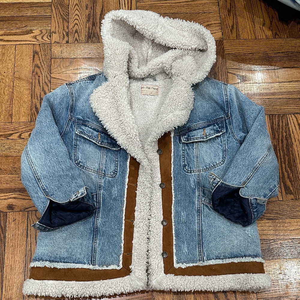 Women's Free People Magnolia Denim Sherpa-Lined shearling jacket size SMALL